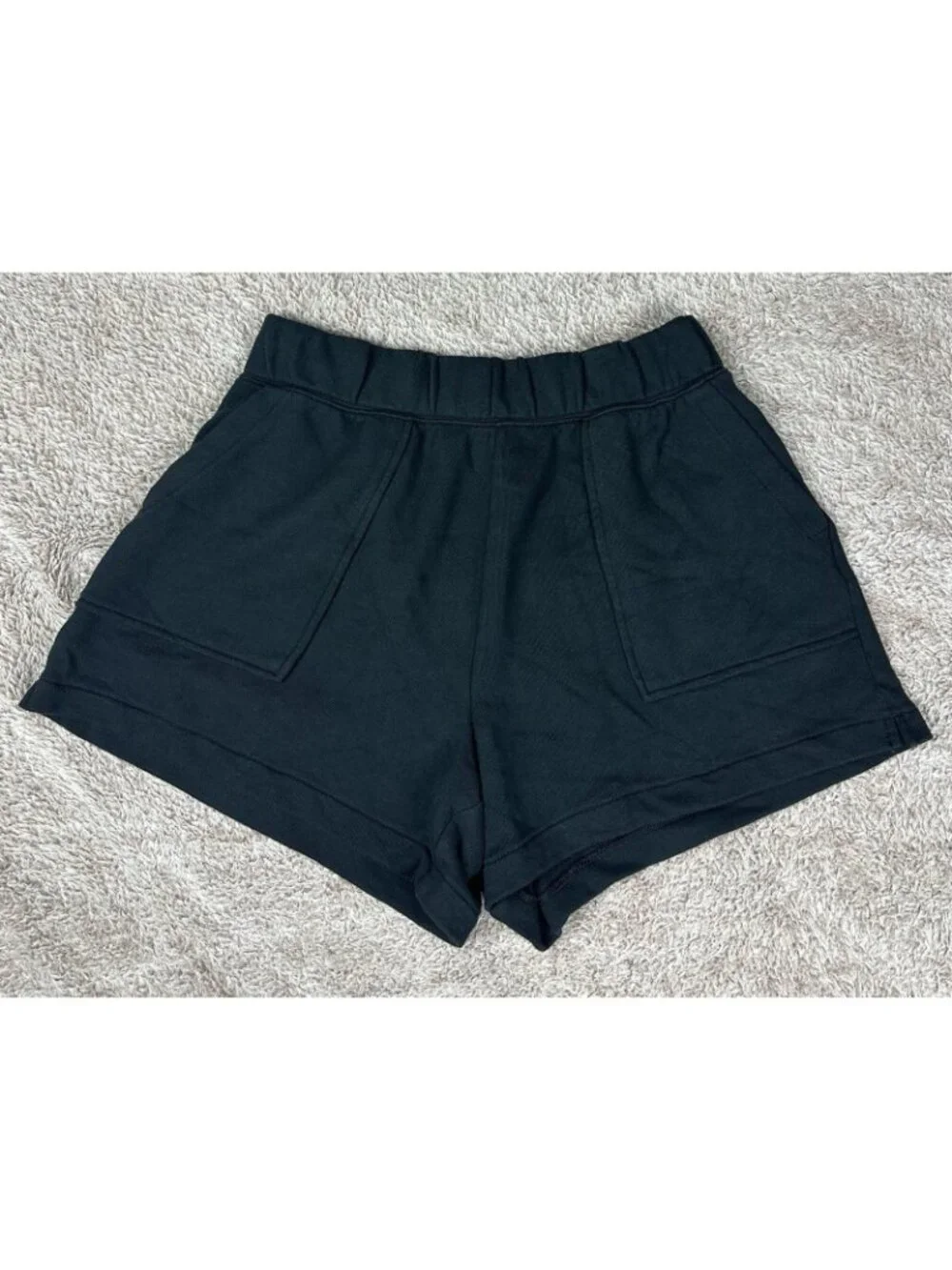 NWOT Aerie Black High Waisted Fleece Lounge Shorts Pockets Size Large L